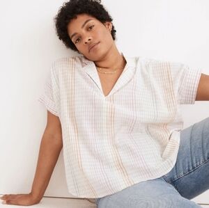 🟢2133 * Madewell Lakeline Popover Ombré Rainbow Plaid Size M